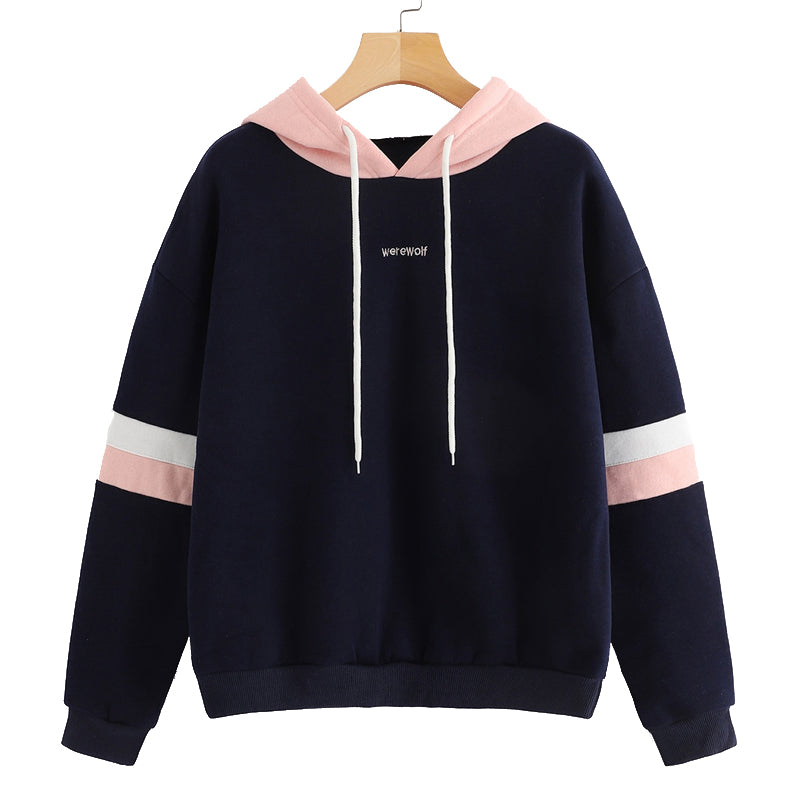 Navy Contrast Panel Drawstring Hoodie