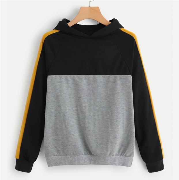 Color Block Raglan Sleeve Hoodie Women