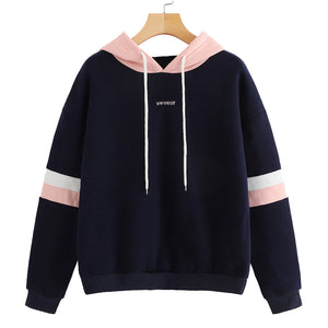 Navy Contrast Panel Drawstring Hoodie