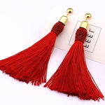 Load image into Gallery viewer, Handmade Tassel Earrings 2018 Trendy Black Red Yellow Green Long Dangles Ear Broncos Silk Fringed
