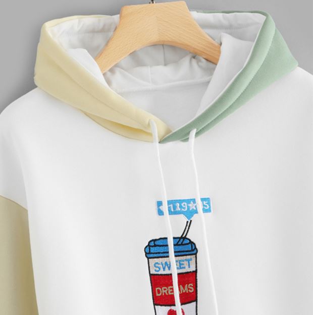 Colorblock Graphic Embroidered Contrast Hoodie