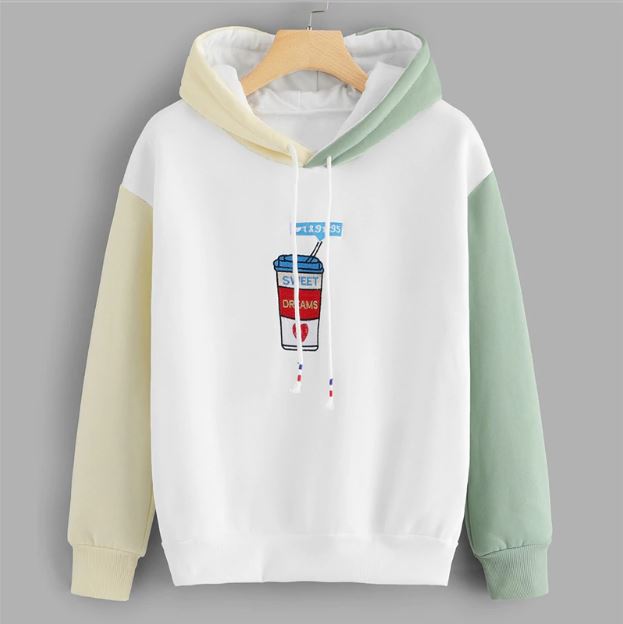 Colorblock Graphic Embroidered Contrast Hoodie