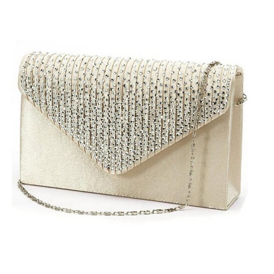 Large Evening Satin Bridal Diamante Clutch Bag