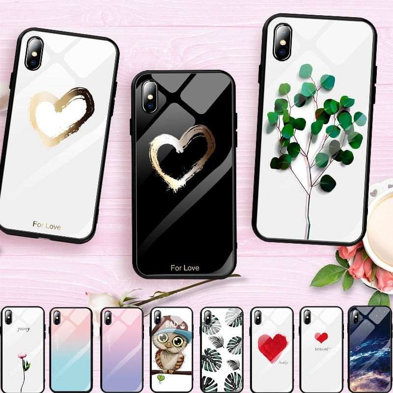 Pattern Stained Tempered Glass Case For iPhone