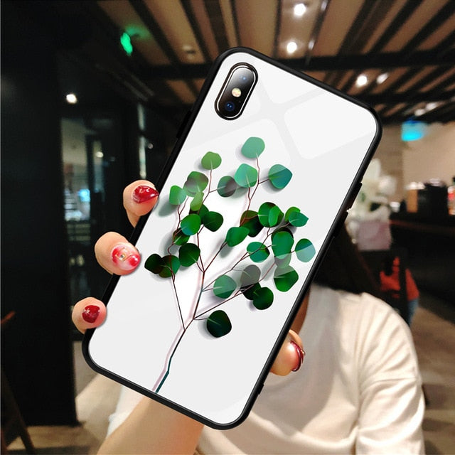 Pattern Stained Tempered Glass Case For iPhone