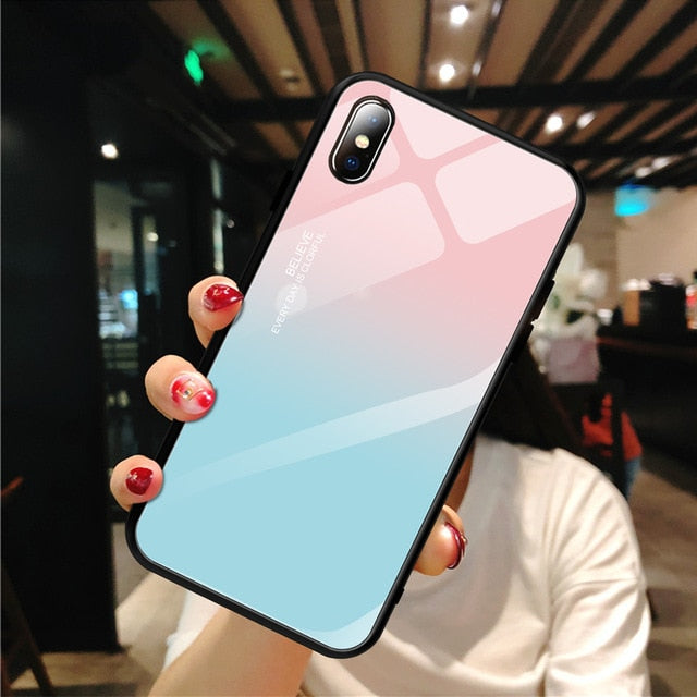 Pattern Stained Tempered Glass Case For iPhone