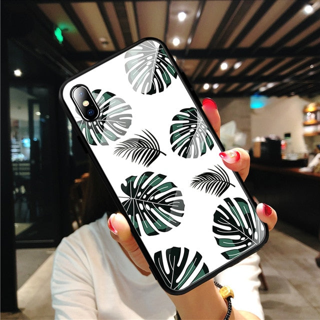 Pattern Stained Tempered Glass Case For iPhone