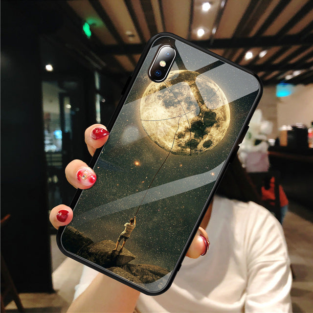 Pattern Stained Tempered Glass Case For iPhone