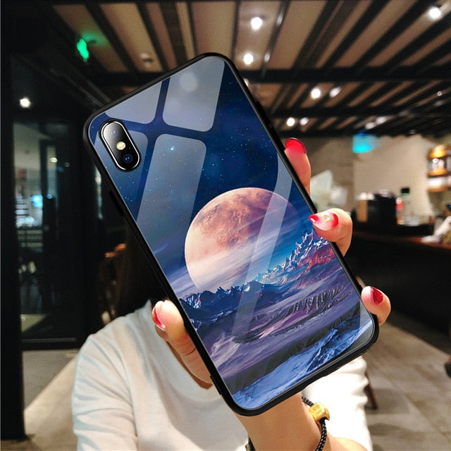 Pattern Stained Tempered Glass Case For iPhone