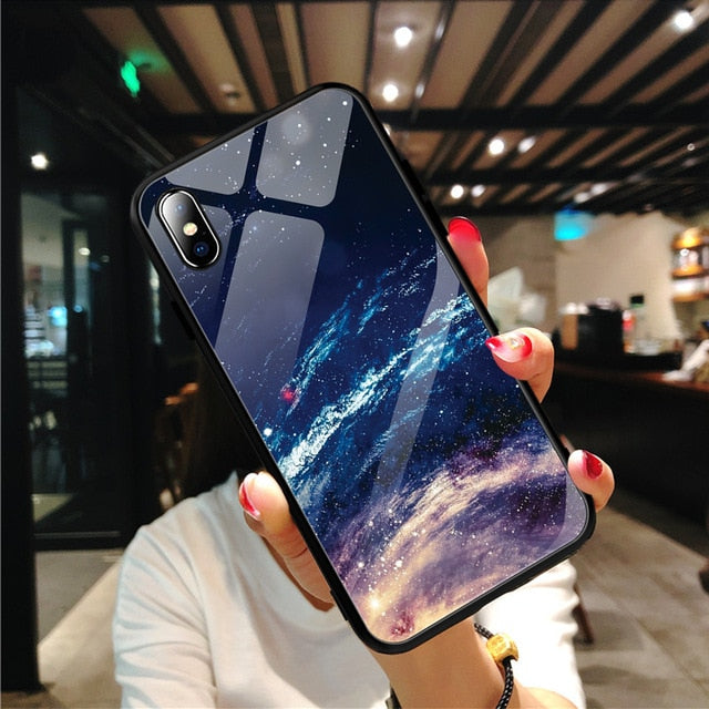 Pattern Stained Tempered Glass Case For iPhone