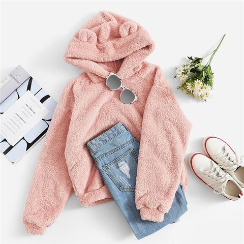 Pink Preppy Lovely With Bears Ears Hoodie