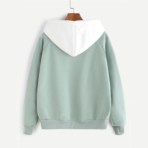 Green Patchwork Hoodie Women